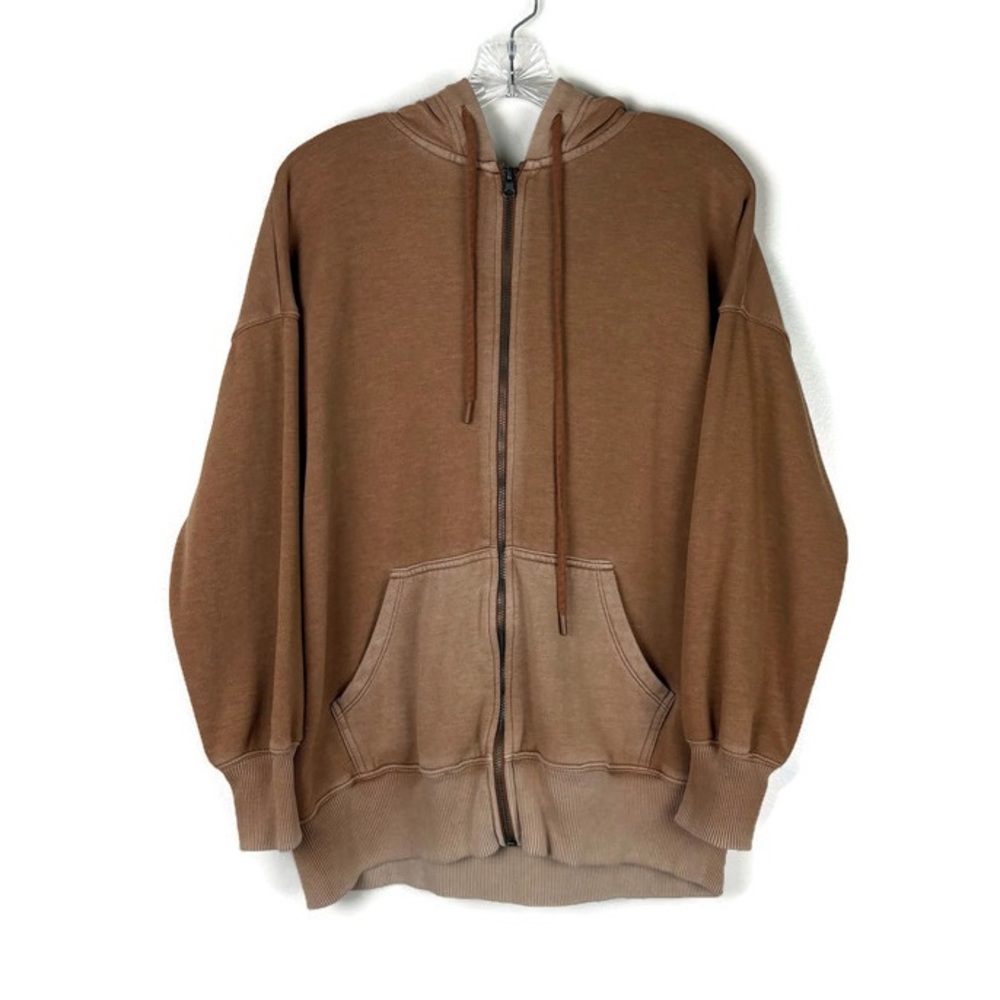 Aerie Casual Two Tone Neutral Zip Up Long Sleeve Hoodie in Tan